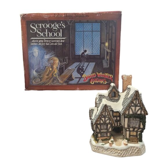 David Winter Cottages Scrooge's School John Hine Original Christmas Box Retro - Picture 1 of 7